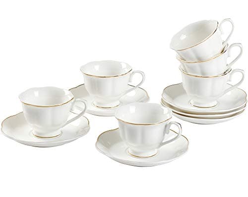 GuangYang 6-Piece Fine Porcelain Cup and Saucer Set for Tea and Coffee