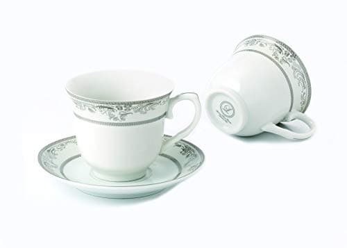 Lorren Home Trends Juliette 4 Cups & Saucers, Silver