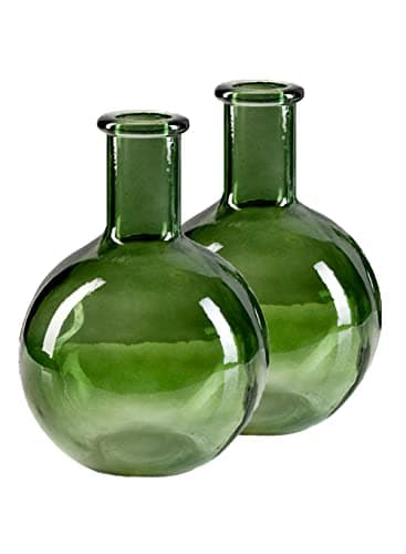 Vintage Clear Bottleneck Vase Set for Living Room and Bathroom — Green