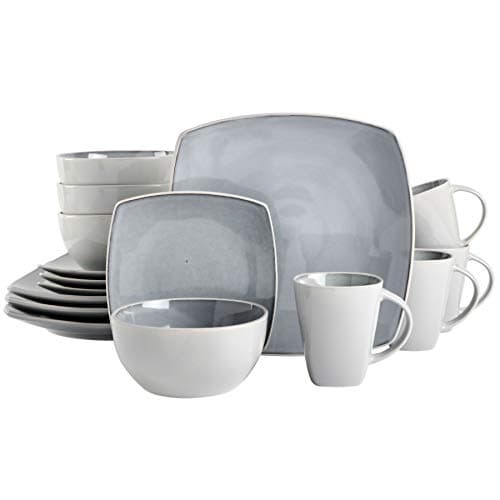 Gibson Elite Soho Lounge Dinnerware Set, Soft Square, Teal, Service for 4 (16pc) — Light Gray
