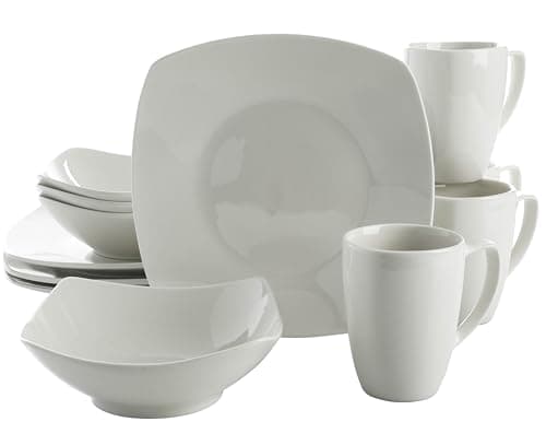 Gibson Home Zen Buffet White Porcelain Dinnerware Set (16pcs, Square) — White (Soft Square)