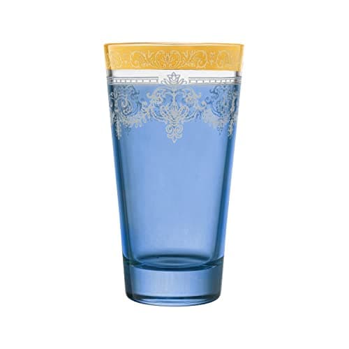 Lorren Home Trends Highball Set of 6 Blue with Gold Band