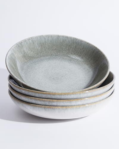 Light Blue 32 Oz Ceramic Pasta Bowl Set, Microwave & Dishwasher Safe — Grey and Green