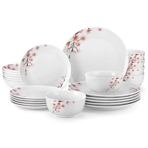 VEWEET Pink Floral Porcelain Dinnerware Set for 4, 12 Pieces Annabelle Series — ANNIE