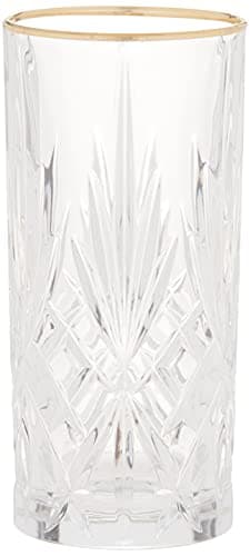 Lorren Home Trends Siena Collection Crystal Water or Ice Tea Glasses, Set of 4, 12 oz, Gold Band Design