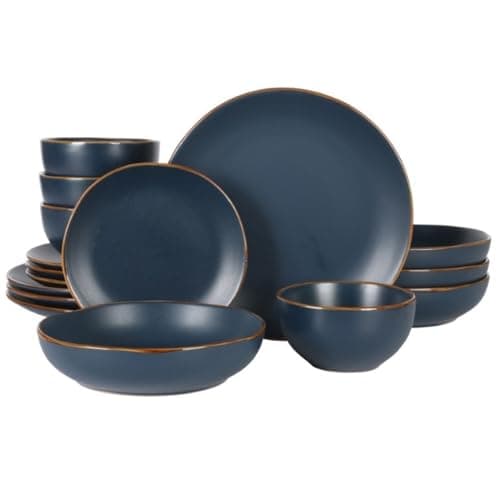 Gibson Home Rockaway Round Stoneware Dinnerware Set, Blue (4 Servings) — Navy Blue (Hazeltine)