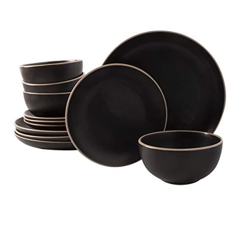 Gibson Home Rockaway Round Stoneware Dinnerware Set, Blue (4 Servings) — Black