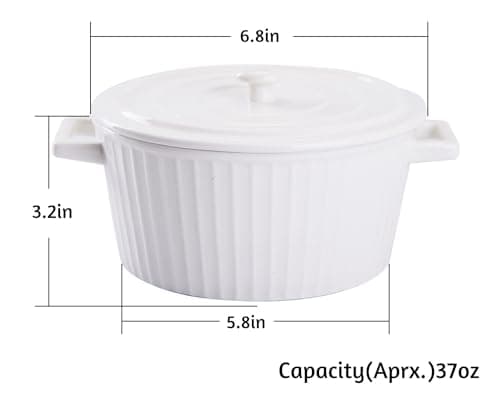 WHJY 1 Quart White Ceramic Casserole Dish with Lid for Baking