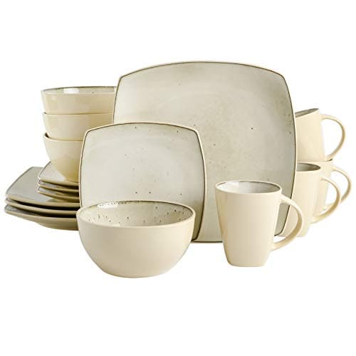 Gibson Elite Soho Lounge Dinnerware Set, Soft Square, Teal, Service for 4 (16pc) — Speckled Taupe