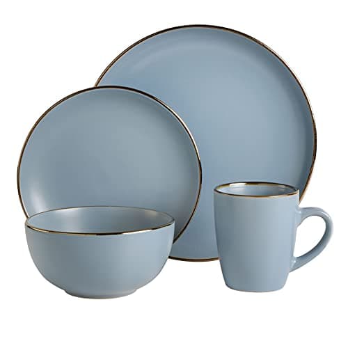 Gibson Home Rockaway Round Stoneware Dinnerware Set, Matte Blue (16pcs, Serves 4)