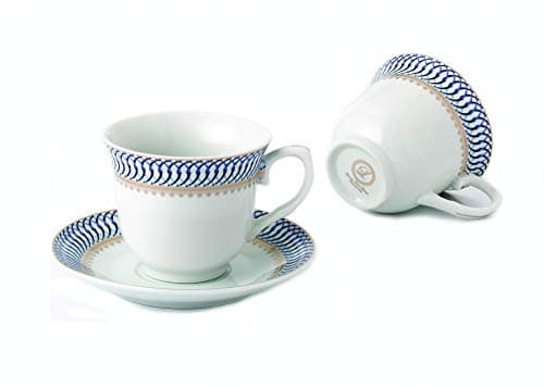 Refined and simplified title: Lorren Home Trends Sapphire 4-Piece Cup and Saucer Set, Blue