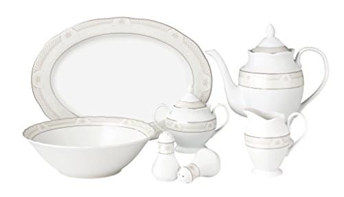 Lorren Home Trends 57-Piece Wavy Porcelain Dinnerware Set, Silver