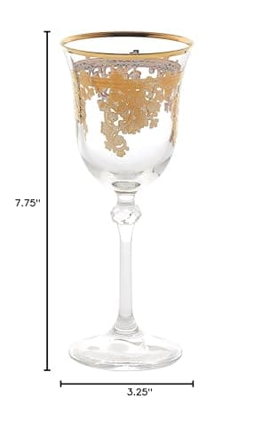 Lorren Home Trends Royal 24K Gold Embellished White Wine Goblets, Italian Made