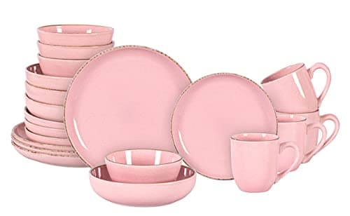 Eur-Nordic Shiny Glaze Grey Dinnerware Set with Speckle Effect — Pink