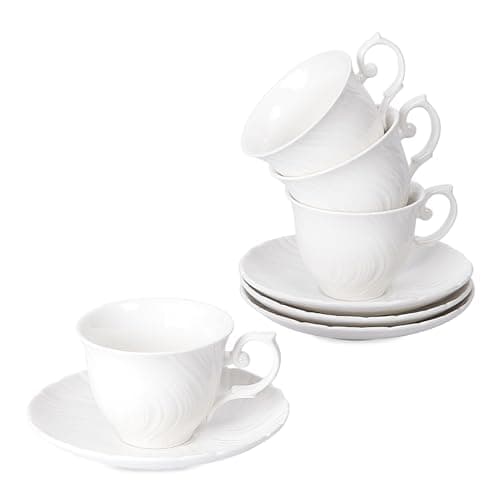 4-Piece Set of White Ceramic 6oz Coffee Mugs for Coffee, Latte, and Tea — Pure White-Set of 4