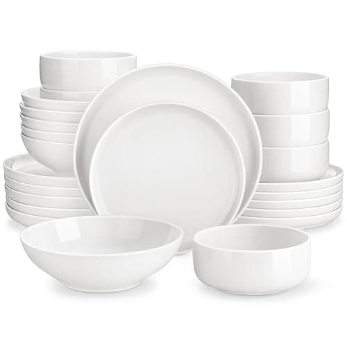 MALACASA Series LUNA 24-Piece Modern Porcelain Dinnerware Set — Ivory White