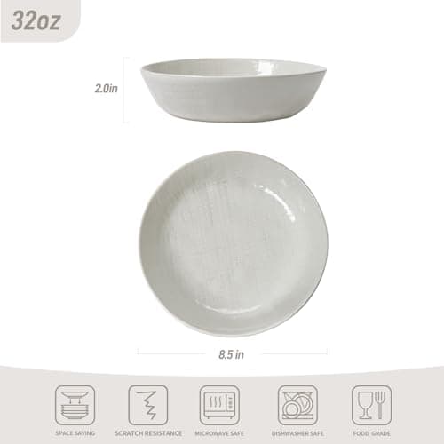 Famiware Moonlight 8.5 Inch Stoneware Bowls Set of 4, White