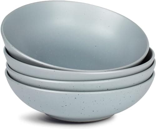 Famiware 8.5" Dawn Speckled Stoneware Pasta Bowl Set, Dark Gray, Set of 4 — Light Gray