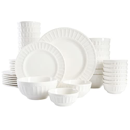 Gibson Home Zen Buffet Porcelain Dinnerware Set for 6 (30pcs), White — White (Embossed - 40pcs)
