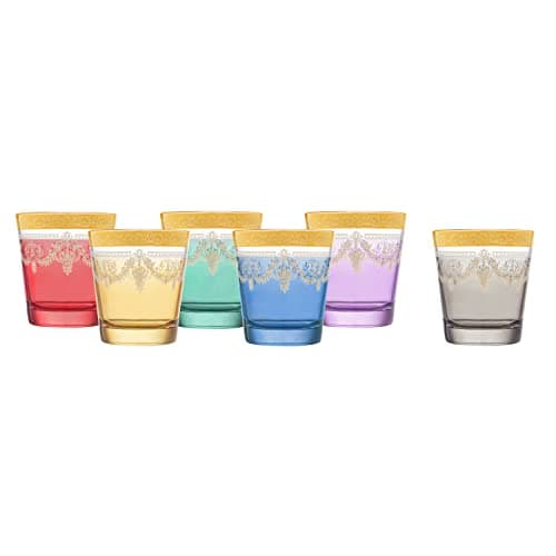 Lorren Home Trends Double Old Fashion Set of 6 Multicolor Gold Band