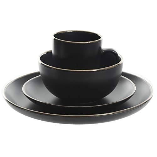 Gibson Home Rockaway Round Stoneware Dinnerware Set, Black/Gold Rim (4 Servings)