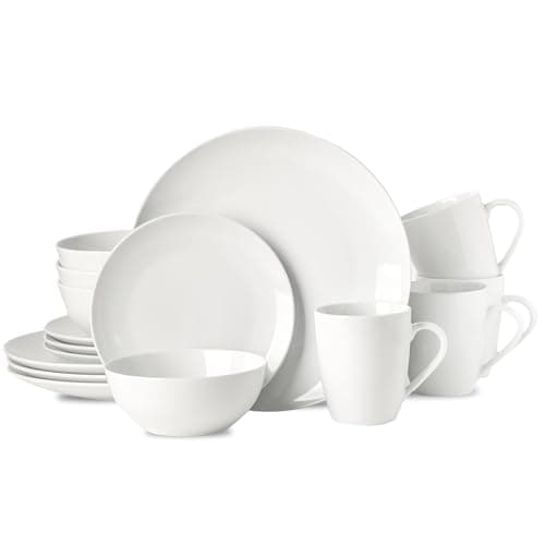Ceramic Dinnerware Set for 4, White, Dishwasher & Microwave Safe