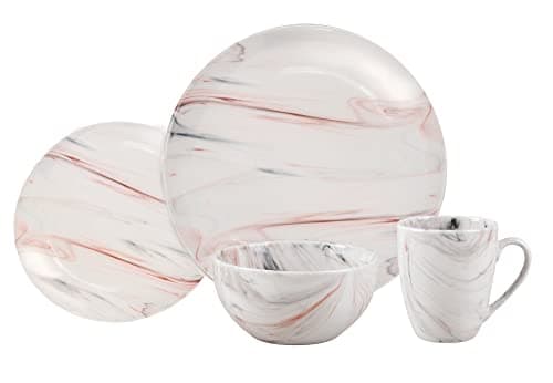 Lorren Home Multi-Marble 16-Piece Porcelain Dinnerware Set for Parties