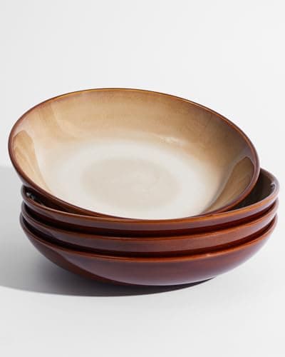 Light Blue 32 Oz Ceramic Pasta Bowl Set, Microwave & Dishwasher Safe — Brown and Yellow
