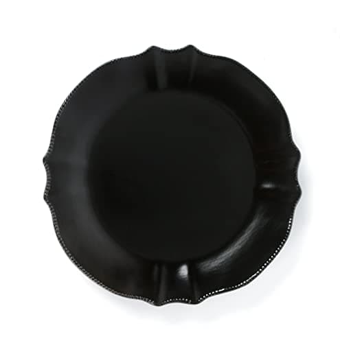 Lorren Home Trends 16 Piece Scalloped Edge Black Dinnerware, Medium