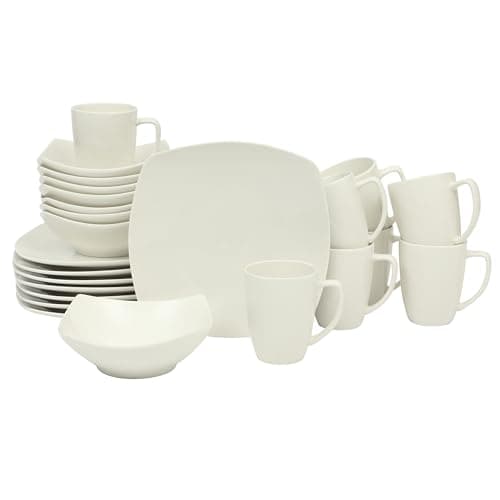 Gibson Home Zen Buffet Porcelain Dinnerware Set for 6 (30pcs), White — White (Soft Square - 24pcs)