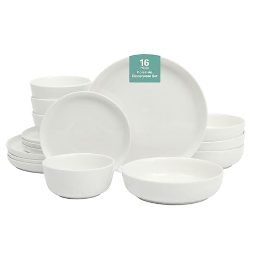 Gibson Home Oslo Porcelain Chip & Scratch Resistant Dinnerware Set, White (16pcs, Service for 4)