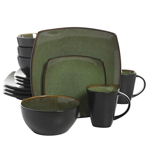 Gibson Elite Soho Lounge Dinnerware Set, Soft Square, Teal, Service for 4 (16pc) — Green