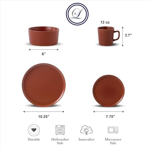 Lorren Home Trends Red Stoneware Dinnerware Set, 16-Piece, Microwave & Dishwasher Safe