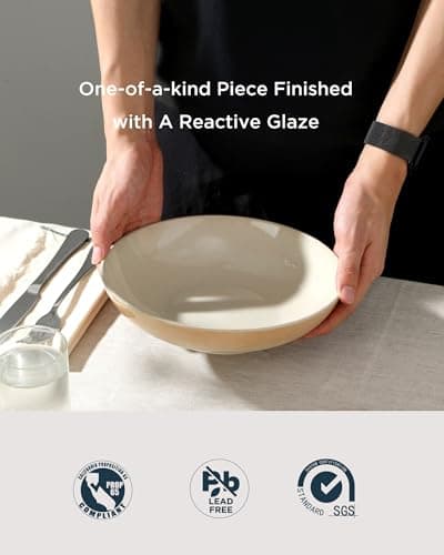 Famiware Glacier Series Honey Beige 8.7" Stoneware Pasta Bowls Set of 4, 34oz Microwave & Dishwasher Safe