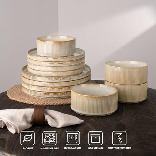Famiware Cappuccino White Star Dinnerware Set, 12 Piece Chip-Resistant Kitchen Ware