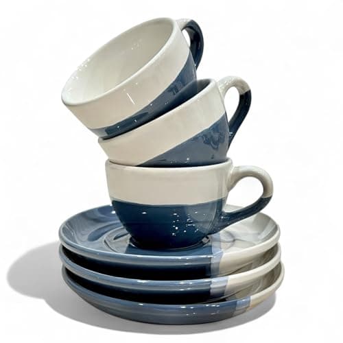 6-Piece Blue Ceramic Espresso Cup Set with Saucers, Microwave & Dishwasher Safe for Latte & Macchiato