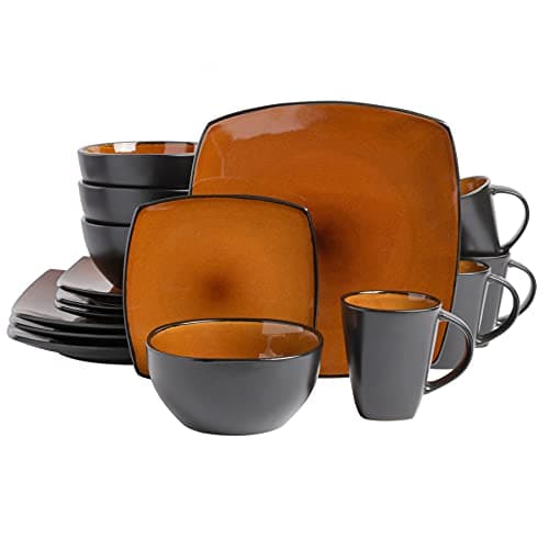 Gibson Elite Soho Lounge Dinnerware Set, Soft Square, Teal, Service for 4 (16pc) — Amber