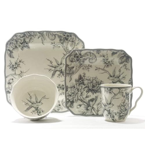 222 Fifth Adelaide 16-Piece Grey & White Dinnerware Set for Everyday Use