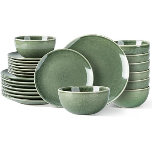 AmorArc Ceramic Dinnerware Set for 4, 12 Pieces Handpainted Stoneware — Jade Green