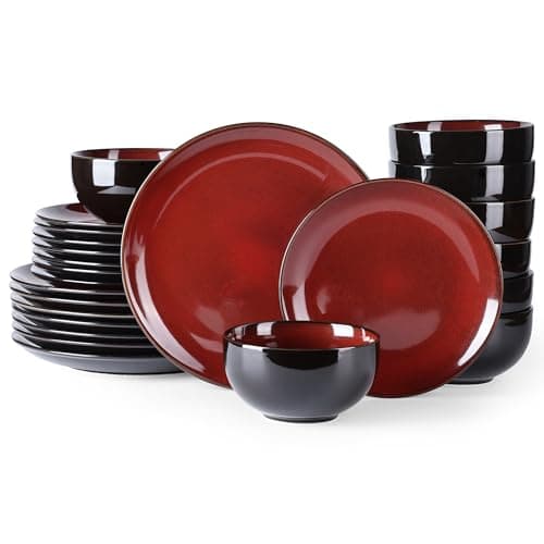 LERATIO Oven & Dishwasher Safe Ceramic Dinnerware Set for 6, Blue(18PCS) — Dreamy Moonlight-Red