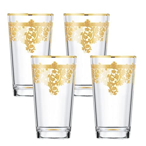 4-Piece Set of 24K Gold Crystal High Ball Tumblers - Made in Italy