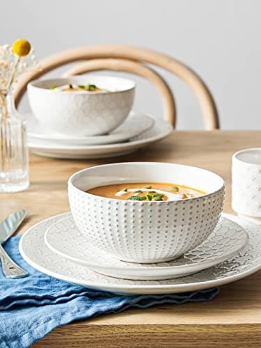 LE TAUCI Arctic White Dinnerware Set - 12 PCS Ceramic Plates & Bowls