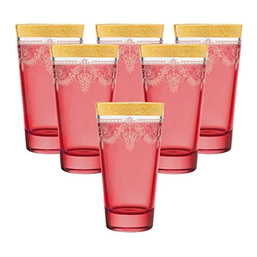 Lorren Home Trends Red Highball Glass Set with Gold Band