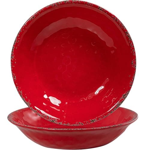Vintage Cool Grey Melamine 9.25 Inch Bowls Set, 6 Piece Mealware — Christmas Red