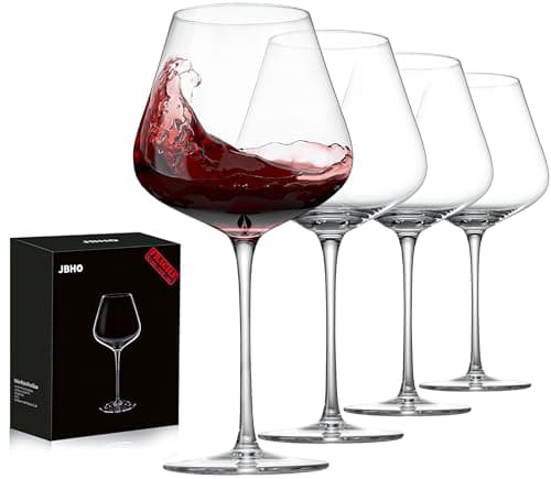 JBHO Lead-Free Crystal Burgundy Wine Glasses - Set of 4, 21 oz
