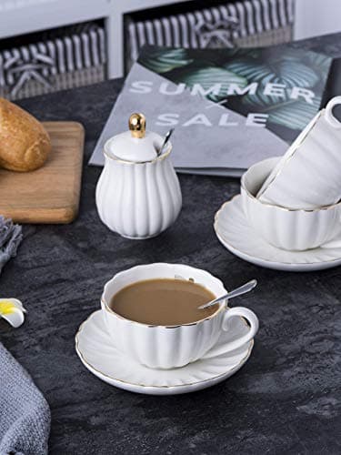 Jusalpha 17-Piece White Porcelain Tea Set Includes Cup, Saucer, Spoons, Teapot, Creamer