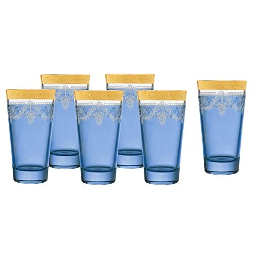 Lorren Home Trends Highball Set of 6 Blue with Gold Band