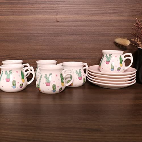 GuangYang Porcelain Espresso Cups & Saucers, 2.5 Ounce, Cactus Pattern, Set of 6