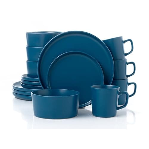 Lorren Home Trends Blue Stoneware Dinnerware Set, 16-Piece, Microwave & Dishwasher Safe