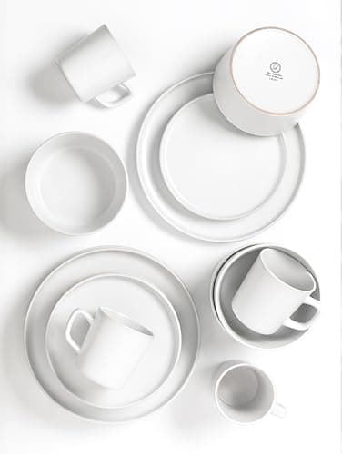 Lorren Home Trends 16-Piece White Stoneware Dinnerware Set, Microwave and Dishwasher Safe